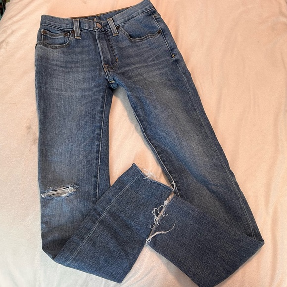 Frye Denim - Frye Medium Wash Distressed Raw Hem Skinny Jeans Mid Rise Sz 25 Denim Festival